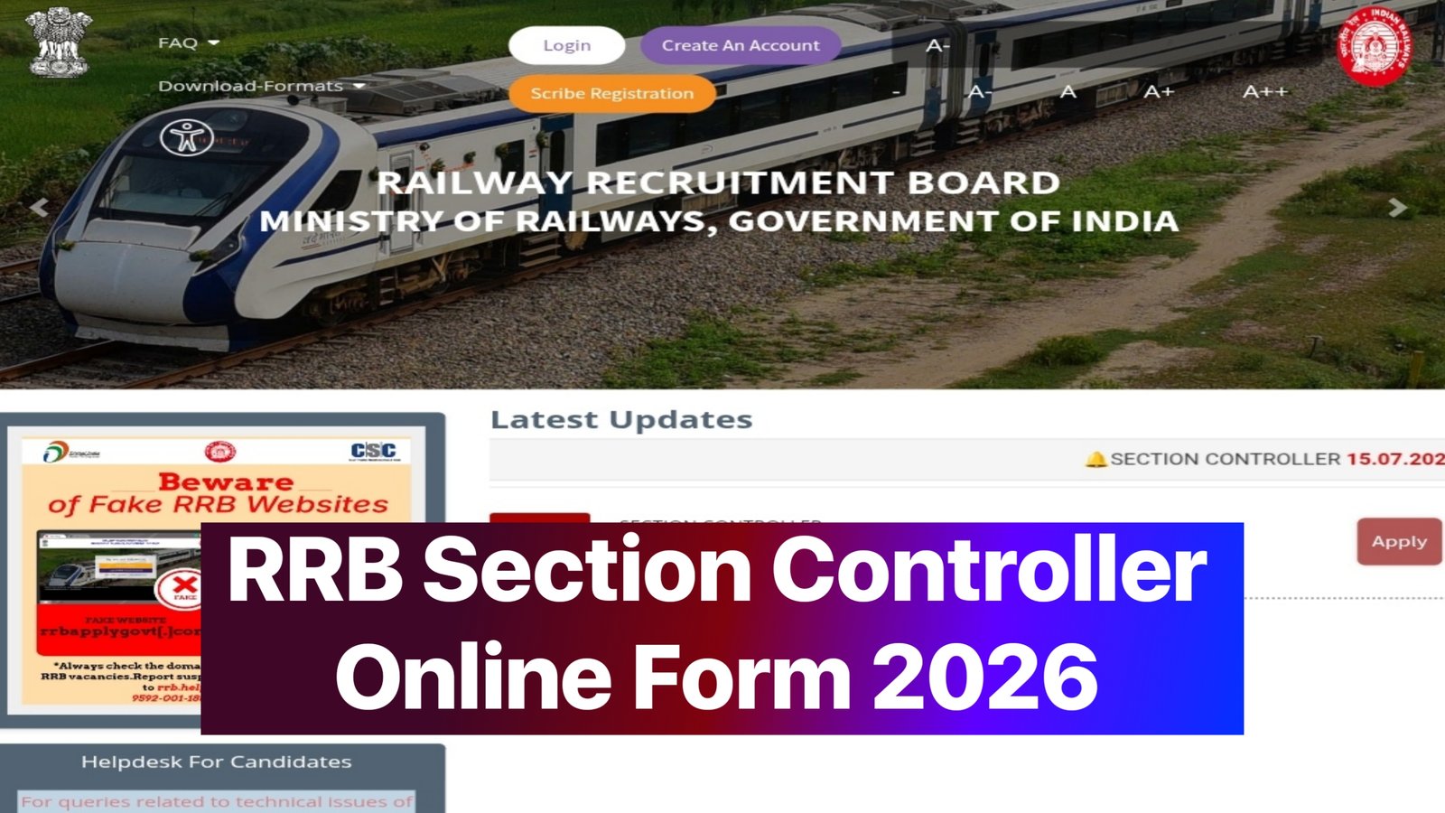 RRB Section Controller Online Form 2026 Start CEN 03/2026 - Documents, Last Date