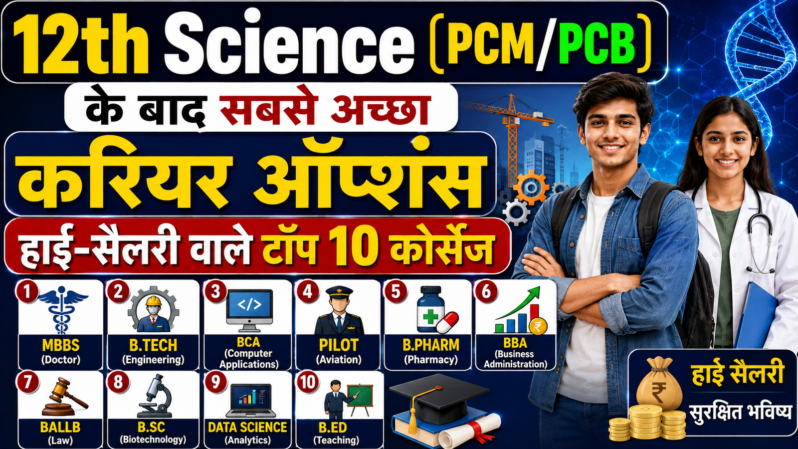 12th Science (PCM/PCB) के बाद सबसे अच्छा करियर ऑप्शंस: हाई-सैलरी वाले टॉप 10 कोर्सेज